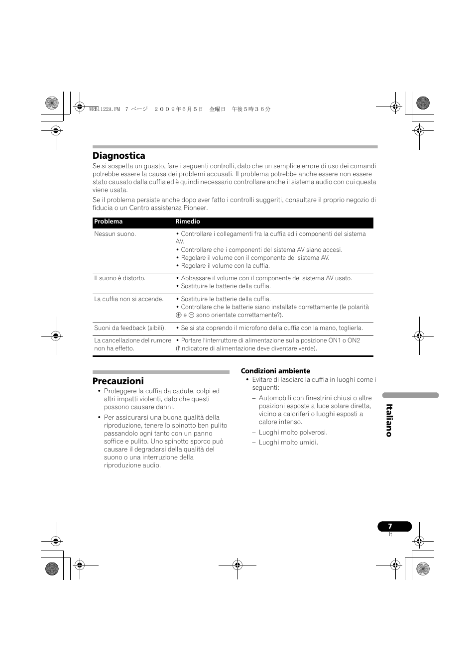 Diagnostica, Precauzioni | Pioneer SE-NC70S User Manual | Page 31 / 132