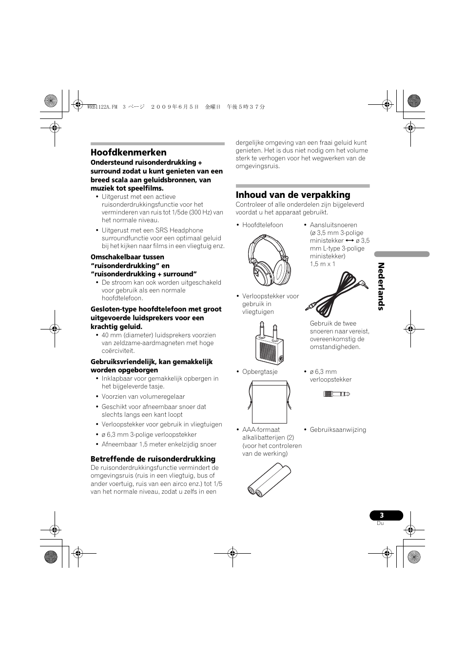 Hoofdkenmerken, Inhoud van de verpakking | Pioneer SE-NC70S User Manual | Page 43 / 132