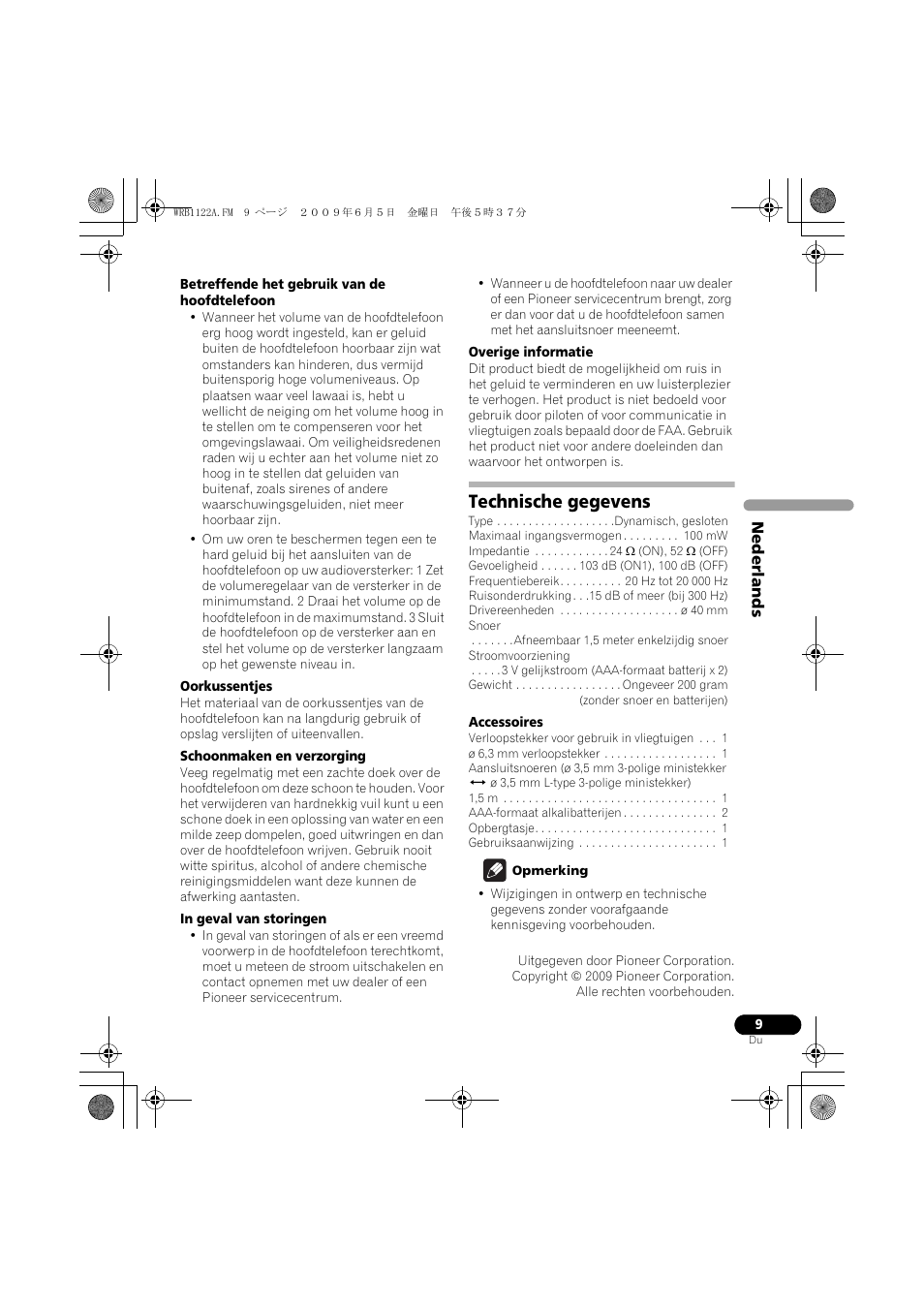 Technische gegevens | Pioneer SE-NC70S User Manual | Page 49 / 132