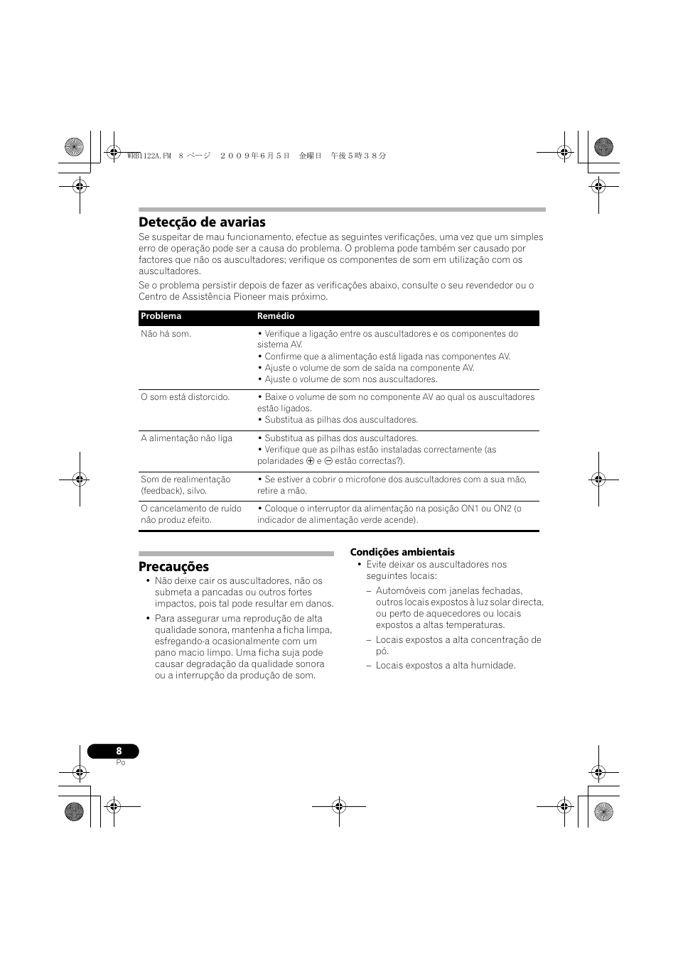 Detecção de avarias, Precauções | Pioneer SE-NC70S User Manual | Page 56 / 132