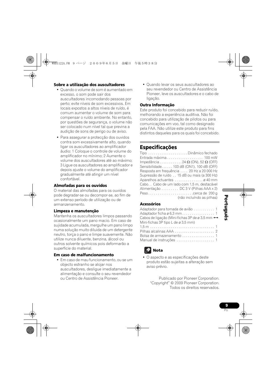 Especificações | Pioneer SE-NC70S User Manual | Page 57 / 132