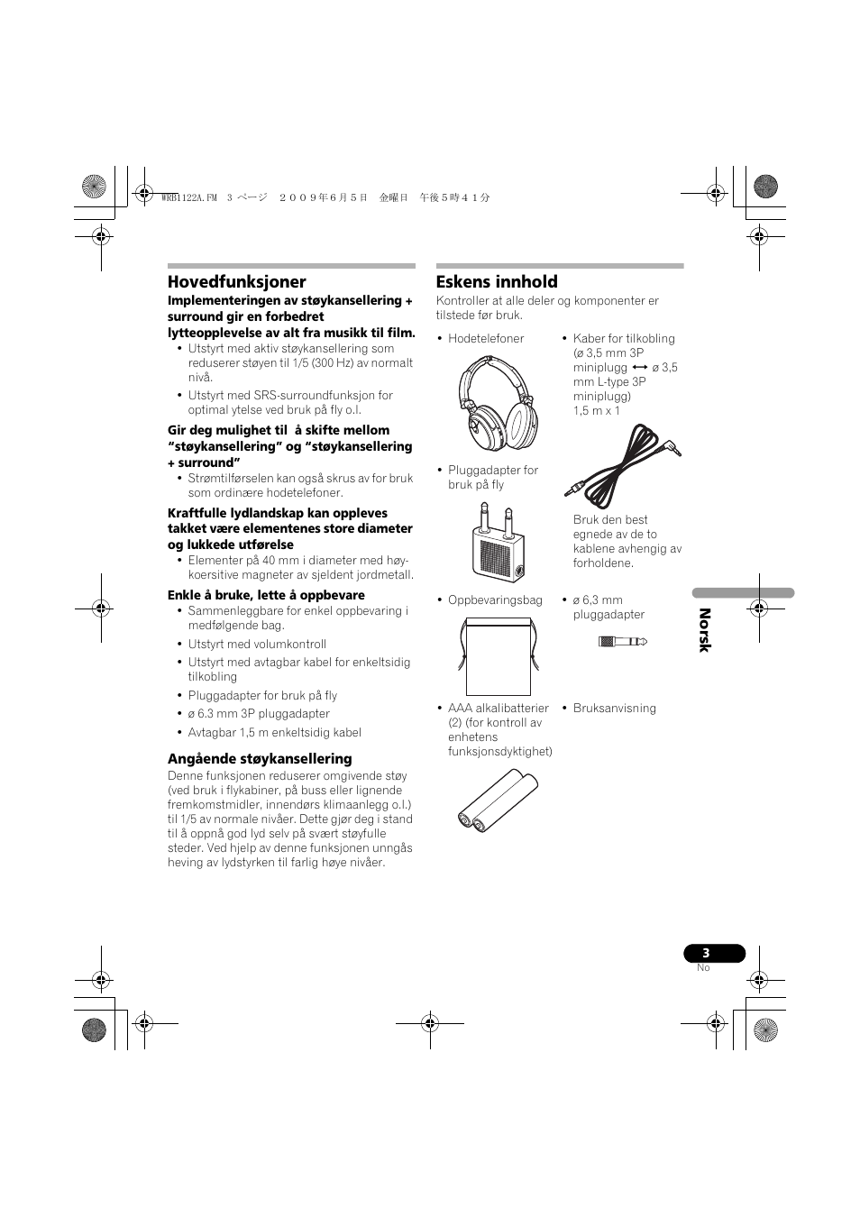 Hovedfunksjoner, Eskens innhold | Pioneer SE-NC70S User Manual | Page 83 / 132