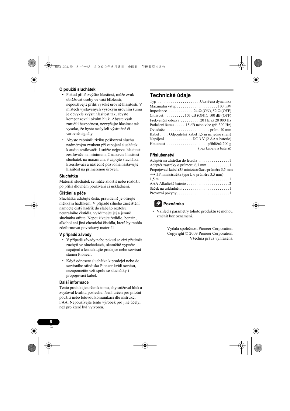 Technické údaje | Pioneer SE-NC70S User Manual | Page 96 / 132