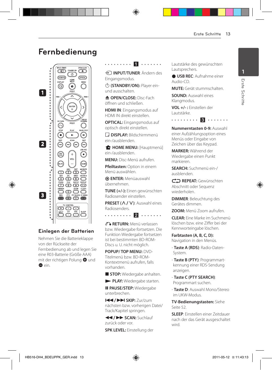 Fernbedienung, Einlegen der batterien | Pioneer BCS-FS111 User Manual | Page 139 / 376