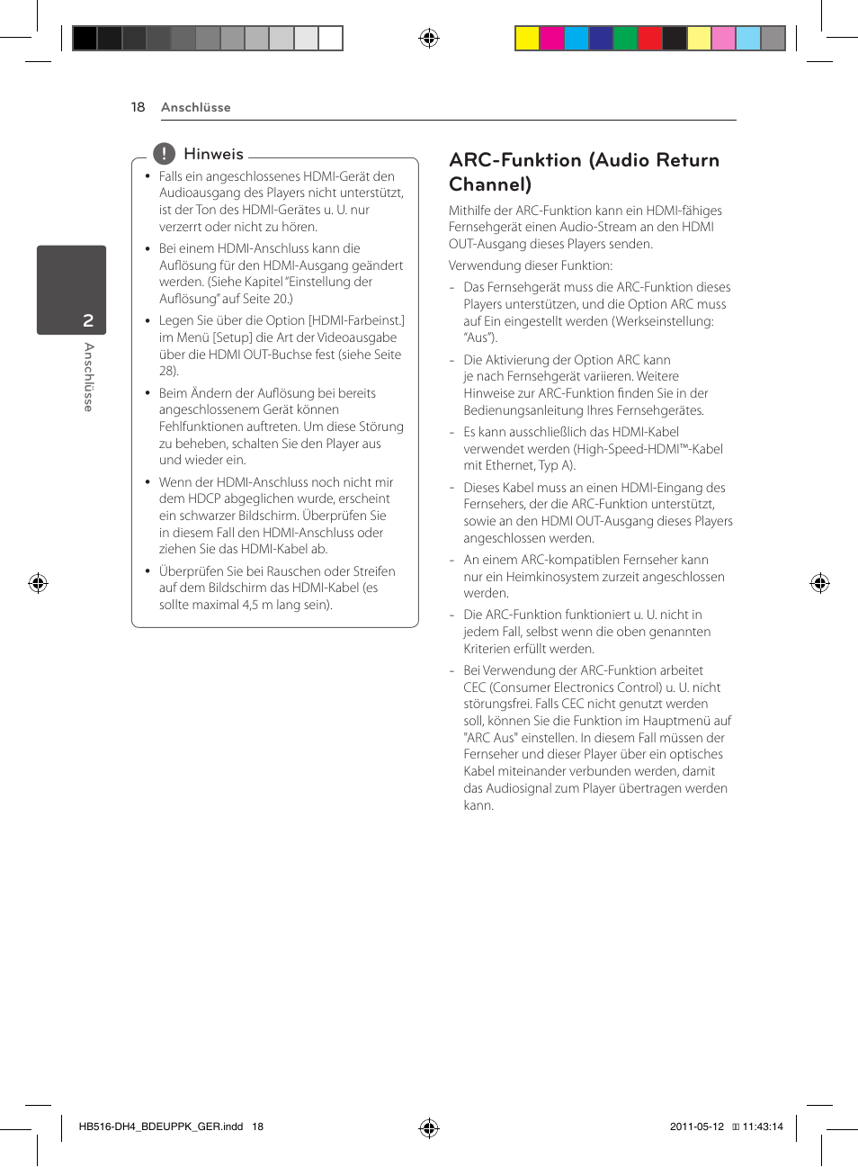 18 – arc-funktion (audio return, Channel), Arc-funktion (audio return channel) | Pioneer BCS-FS111 User Manual | Page 144 / 376