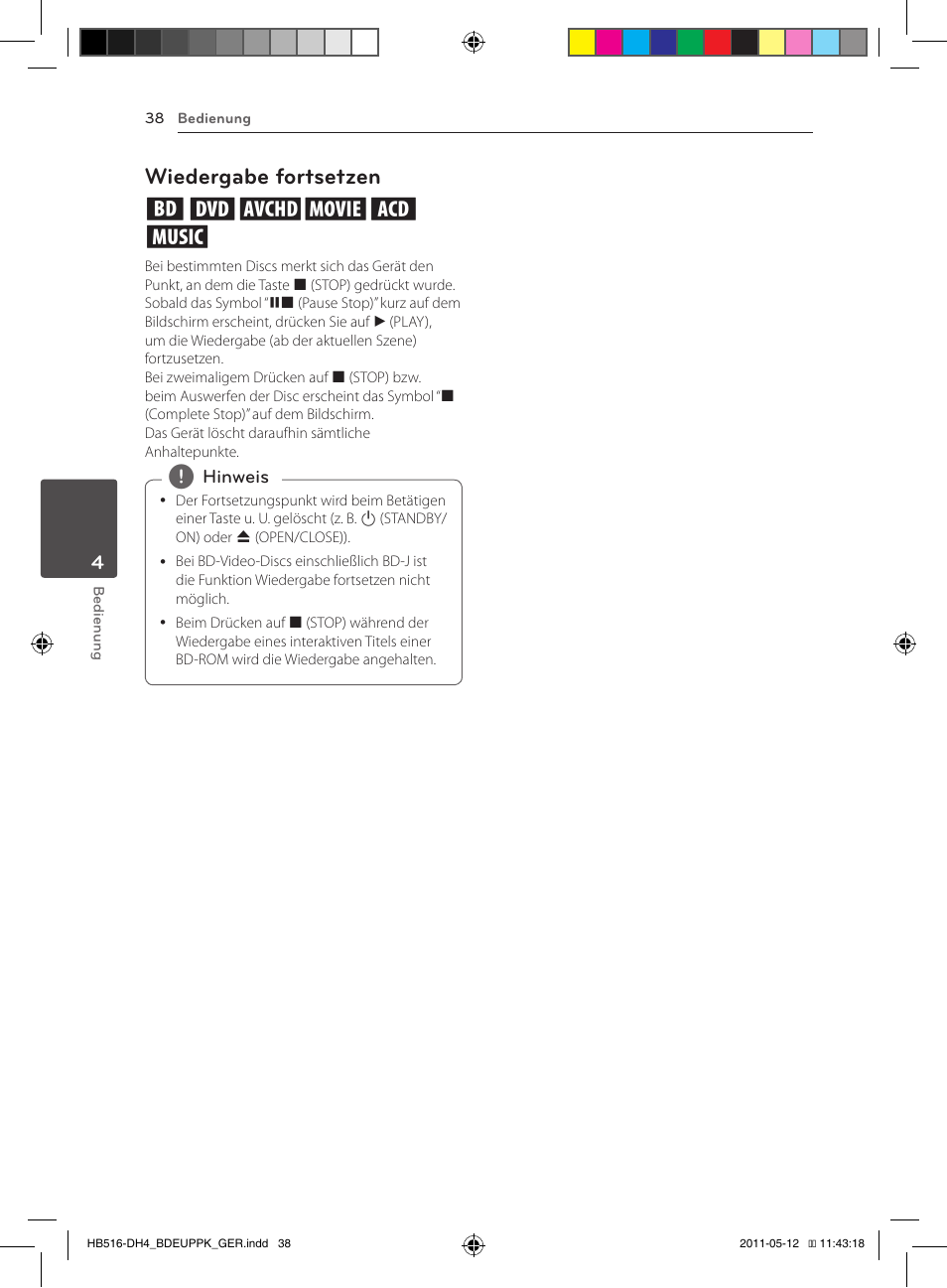 38 – wiedergabe fortsetzen, Wiedergabe fortsetzen eroyt, u | Pioneer BCS-FS111 User Manual | Page 164 / 376