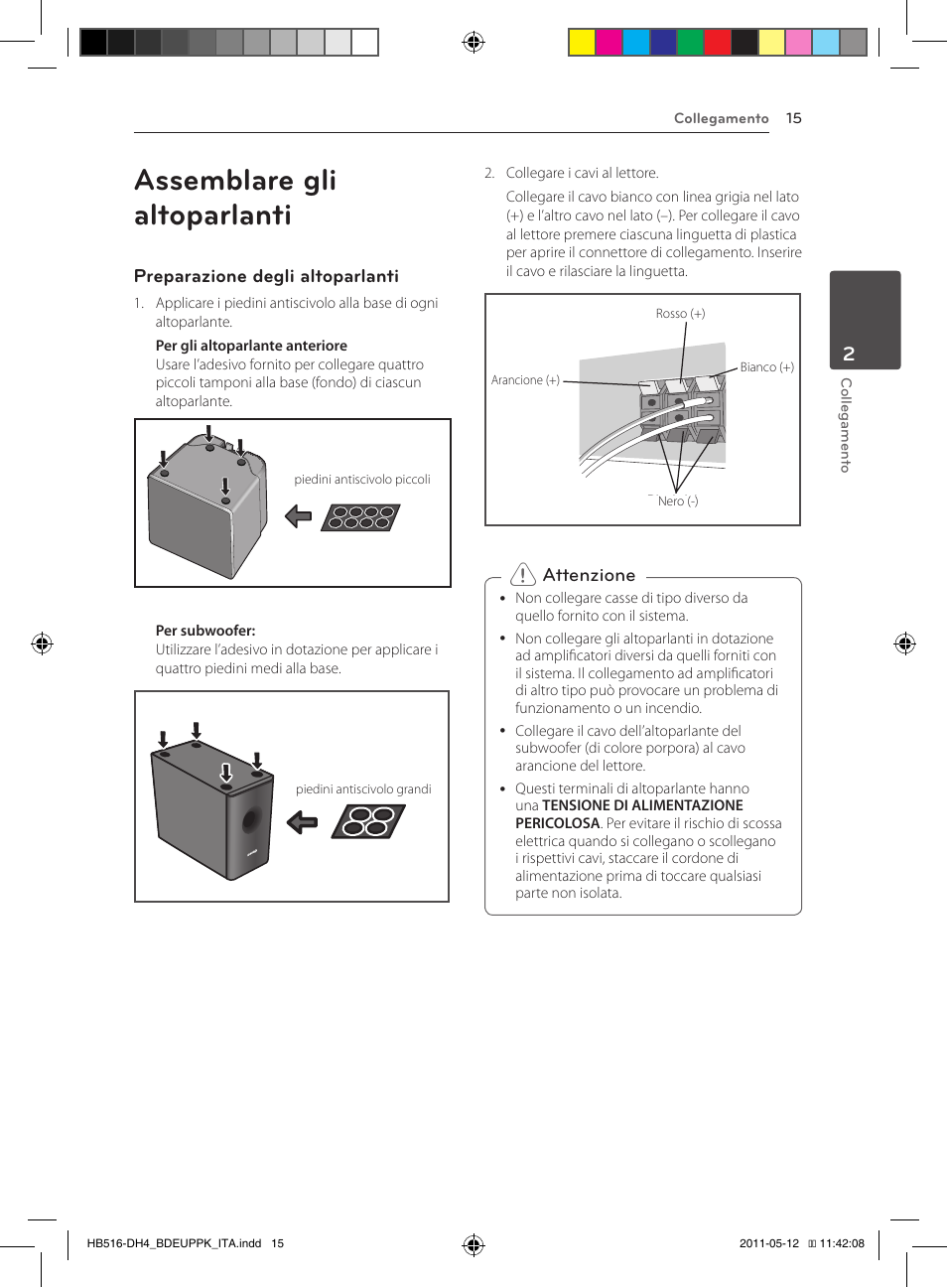 Assemblare gli altoparlanti, Preparazione degli altoparlanti, Attenzione | Pioneer BCS-FS111 User Manual | Page 201 / 376