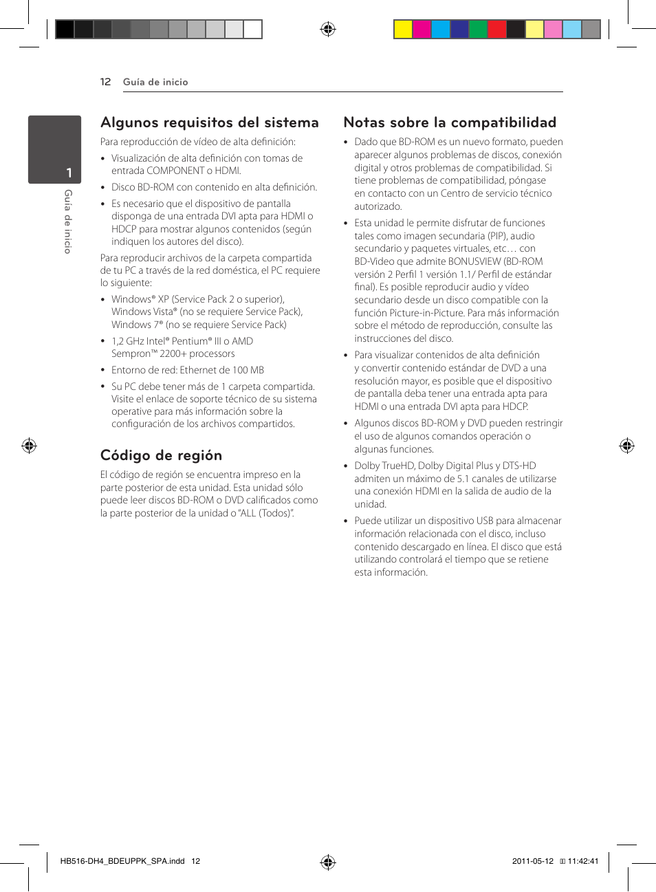 Algunos requisitos del sistema, Código de región, Notas sobre la compatibilidad | Pioneer BCS-FS111 User Manual | Page 258 / 376