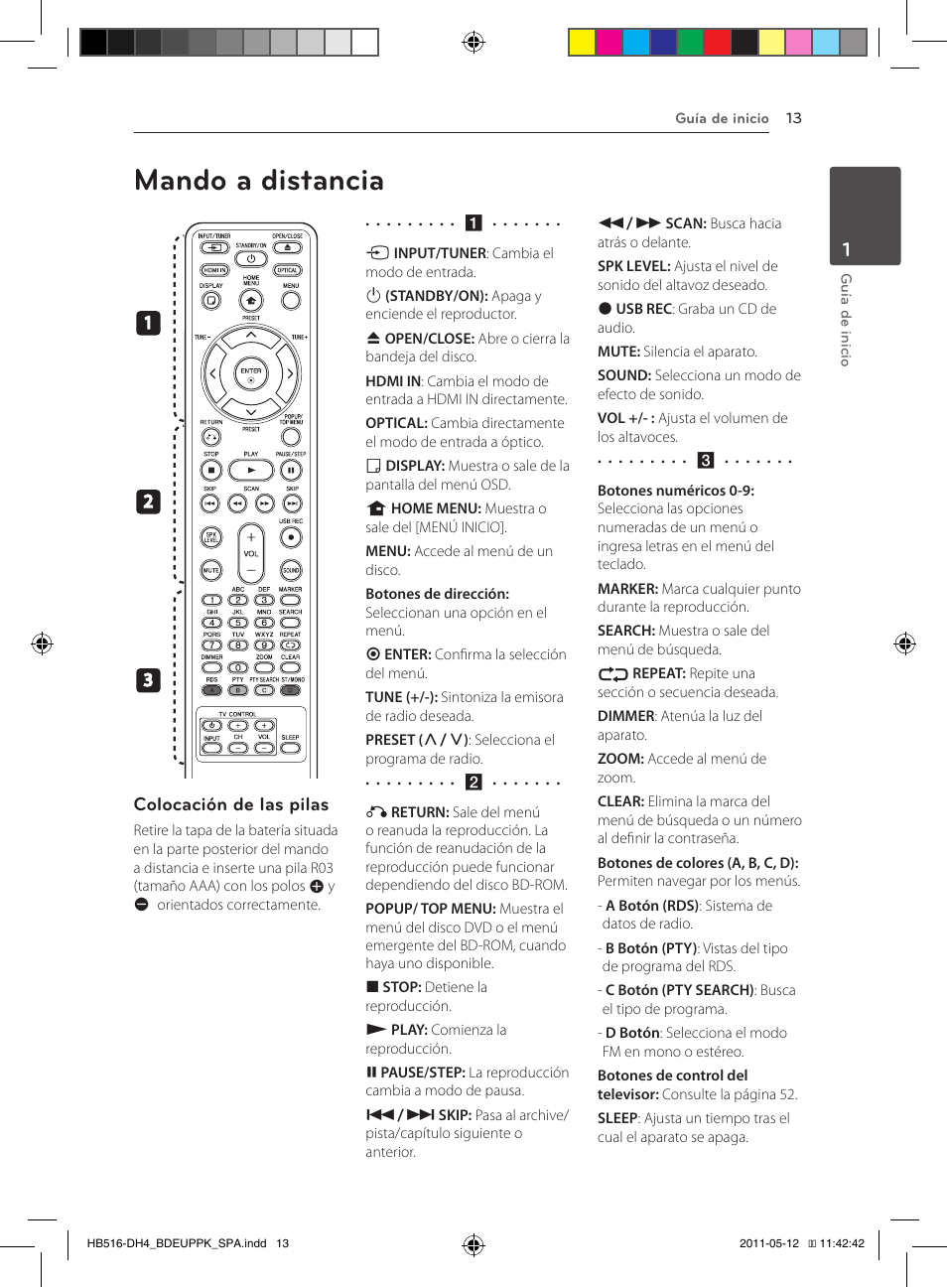 Mando a distancia, Colocación de las pilas | Pioneer BCS-FS111 User Manual | Page 259 / 376