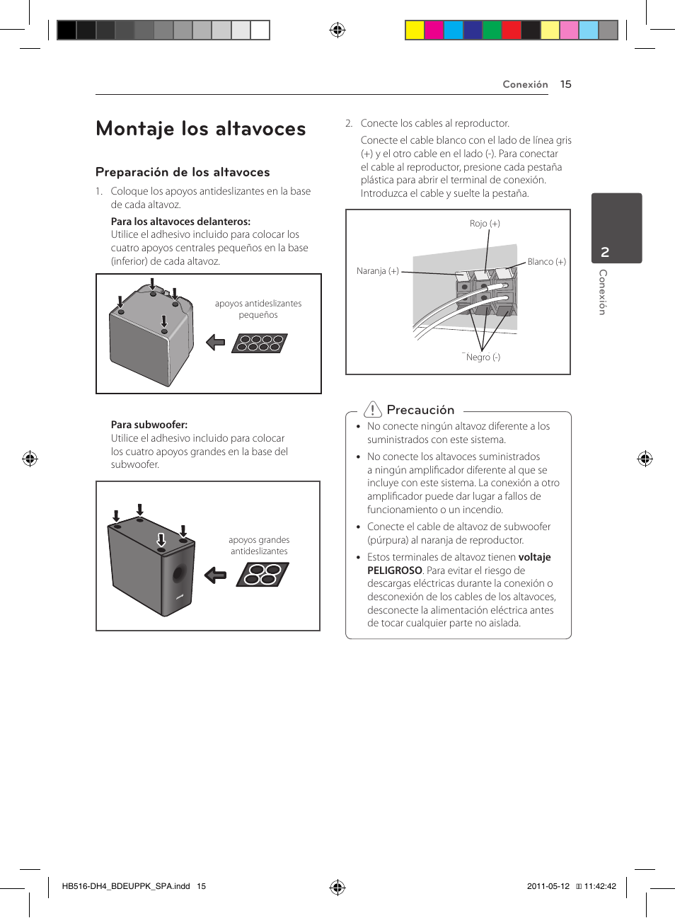 Montaje los altavoces, Preparación de los altavoces, Precaución | Pioneer BCS-FS111 User Manual | Page 261 / 376