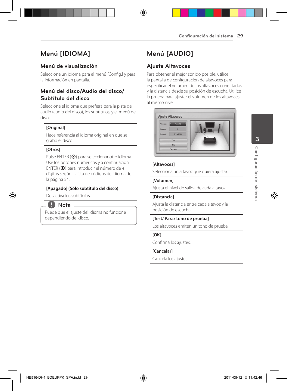 29 – menú [idioma] 29 – menú [audio, Menú [idioma, Menú [audio | Pioneer BCS-FS111 User Manual | Page 275 / 376