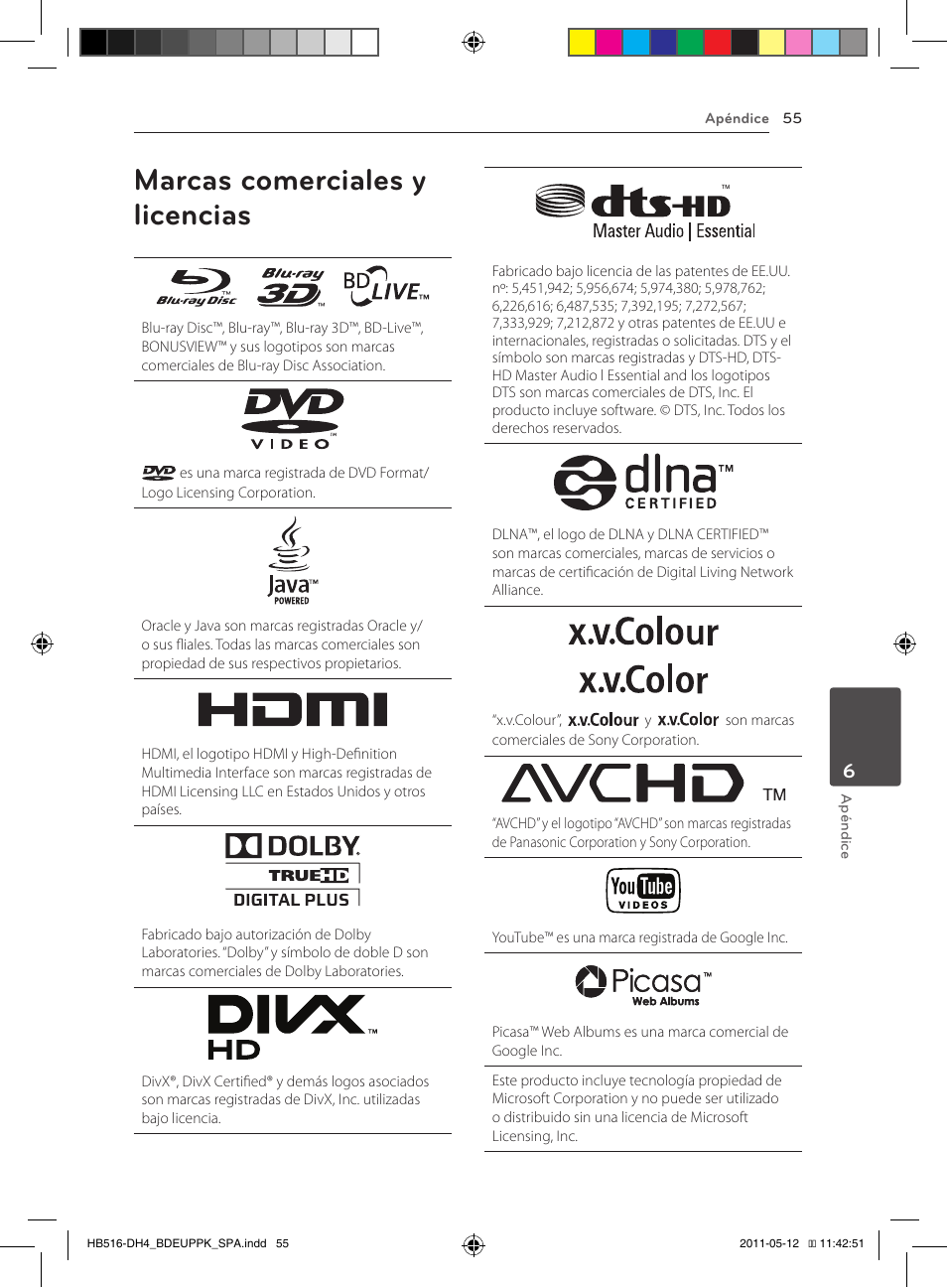 55 marcas comerciales y licencias, Marcas comerciales y licencias | Pioneer BCS-FS111 User Manual | Page 301 / 376