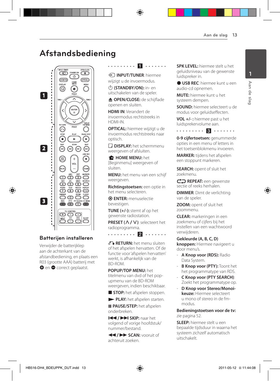 Afstandsbediening, Batterijen installeren | Pioneer BCS-FS111 User Manual | Page 319 / 376