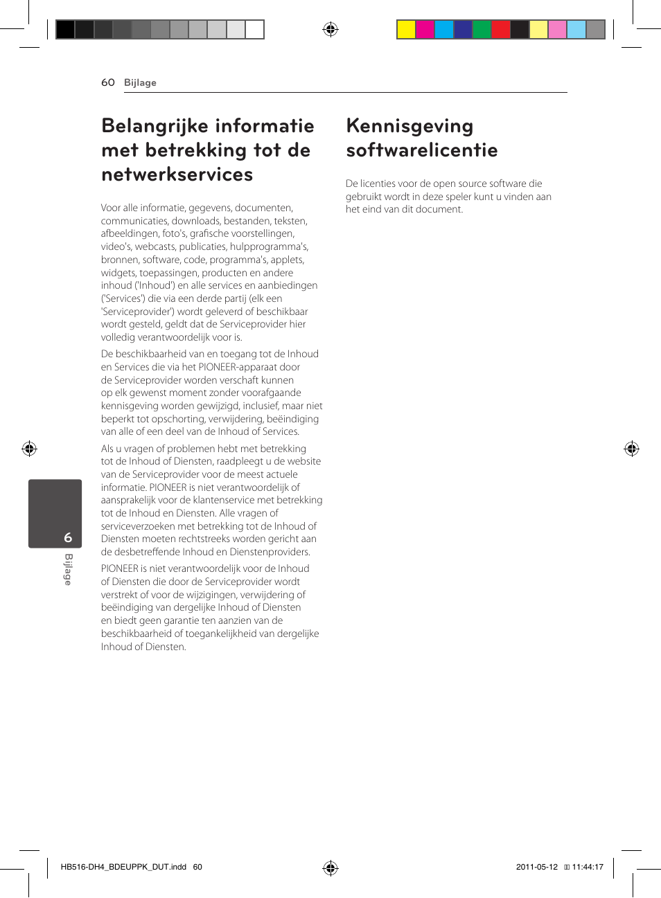 60 belangrijke informatie met betrekking tot, De netwerkservices, 60 kennisgeving softwarelicentie | Kennisgeving softwarelicentie | Pioneer BCS-FS111 User Manual | Page 366 / 376