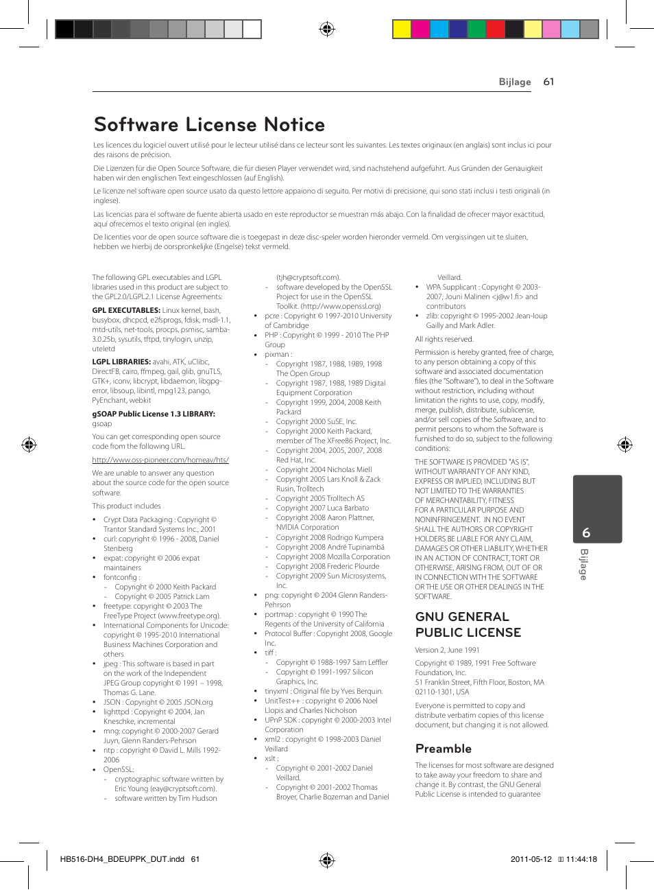 Software license notice, Gnu general public license, Preamble | Bijlage 61 bijlage | Pioneer BCS-FS111 User Manual | Page 367 / 376