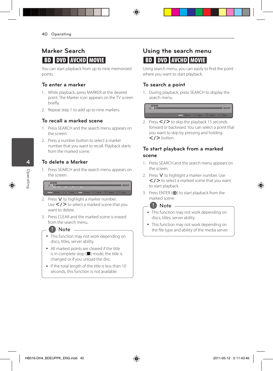 40 – marker search 40 – using the search menu, Marker search eroy, Using the search menu eroy | Pioneer BCS-FS111 User Manual | Page 40 / 376