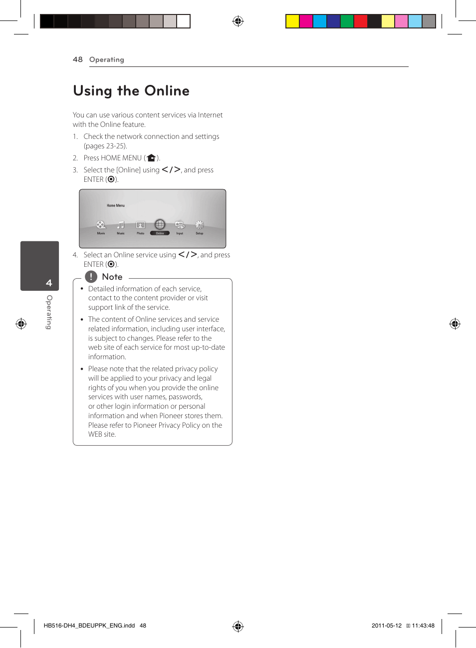 48 using the online, Using the online | Pioneer BCS-FS111 User Manual | Page 48 / 376