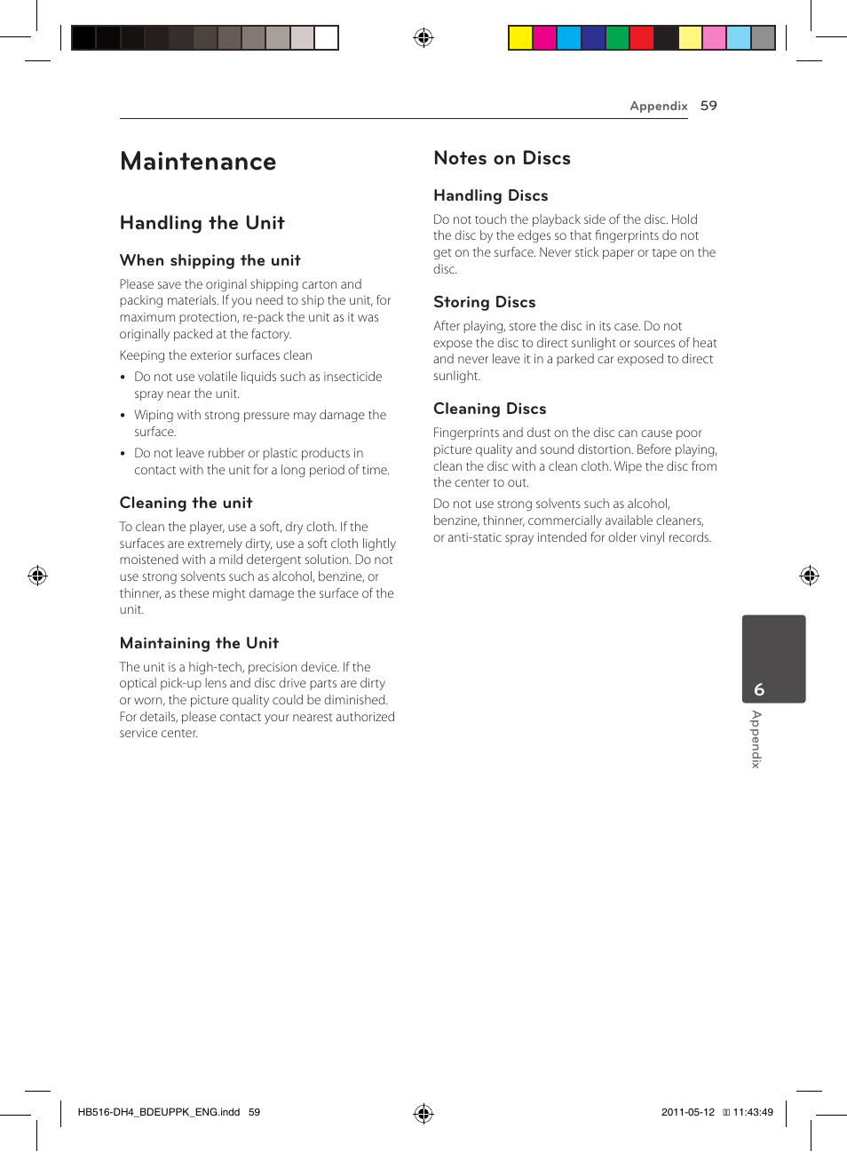 Maintenance, Handling the unit | Pioneer BCS-FS111 User Manual | Page 59 / 376