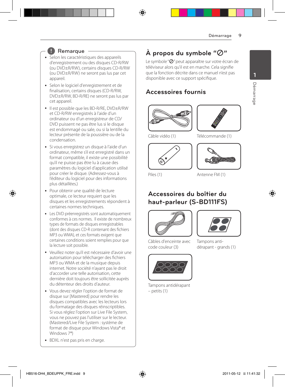 À propos du symbole, Accessoires fournis, Accessoires du boîtier du haut-parleur (s-bd111fs) | À propos du symbole “ 7 | Pioneer BCS-FS111 User Manual | Page 69 / 376
