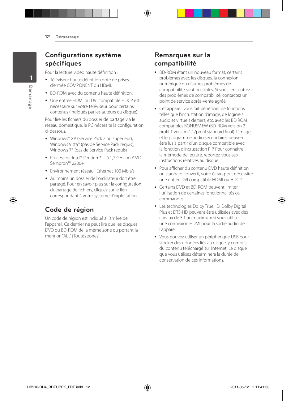 Configurations système spécifiques, Code de région, Remarques sur la compatibilité | Pioneer BCS-FS111 User Manual | Page 72 / 376
