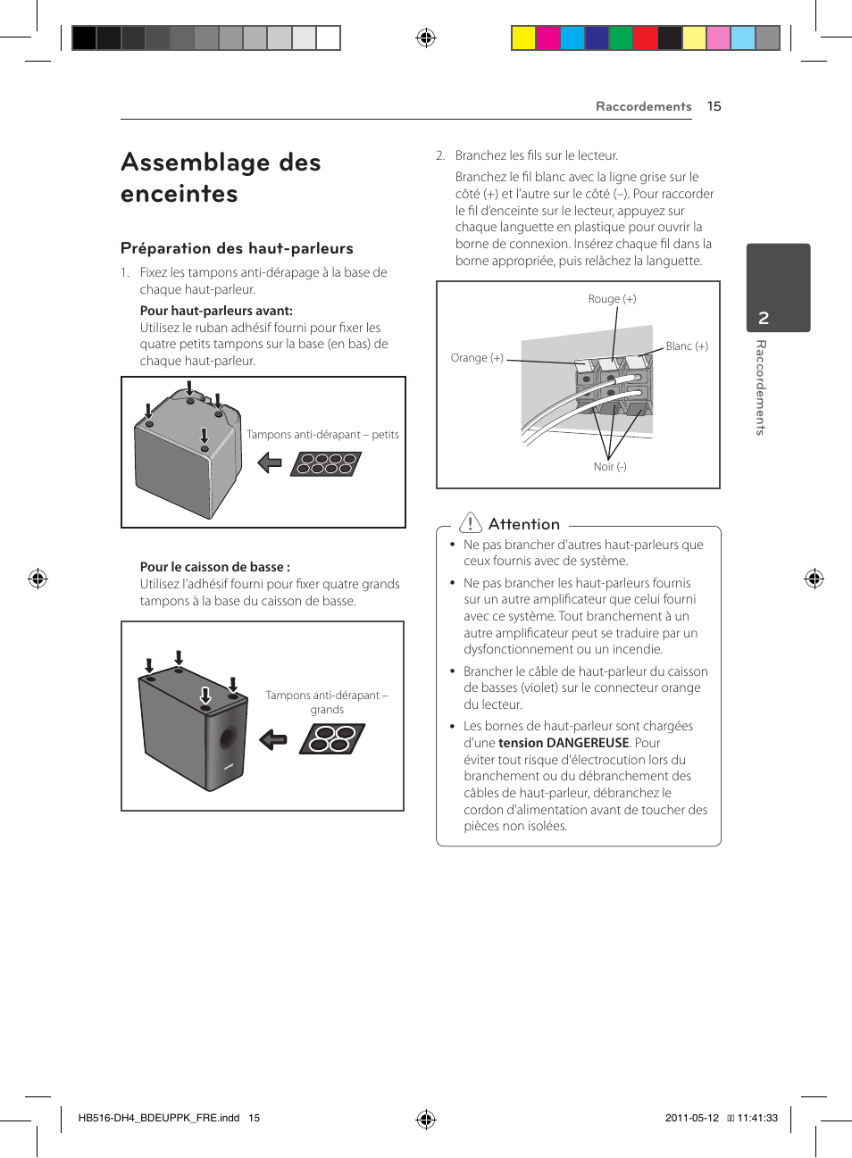 Assemblage des enceintes, Préparation des haut-parleurs, Attention | Pioneer BCS-FS111 User Manual | Page 75 / 376