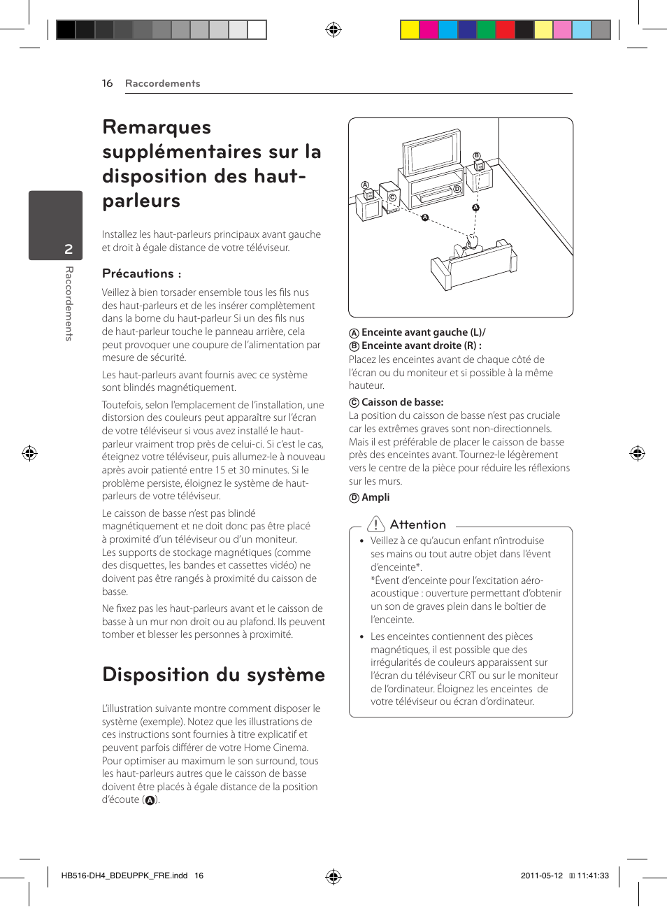 Disposition du système, Précautions, Attention | Pioneer BCS-FS111 User Manual | Page 76 / 376