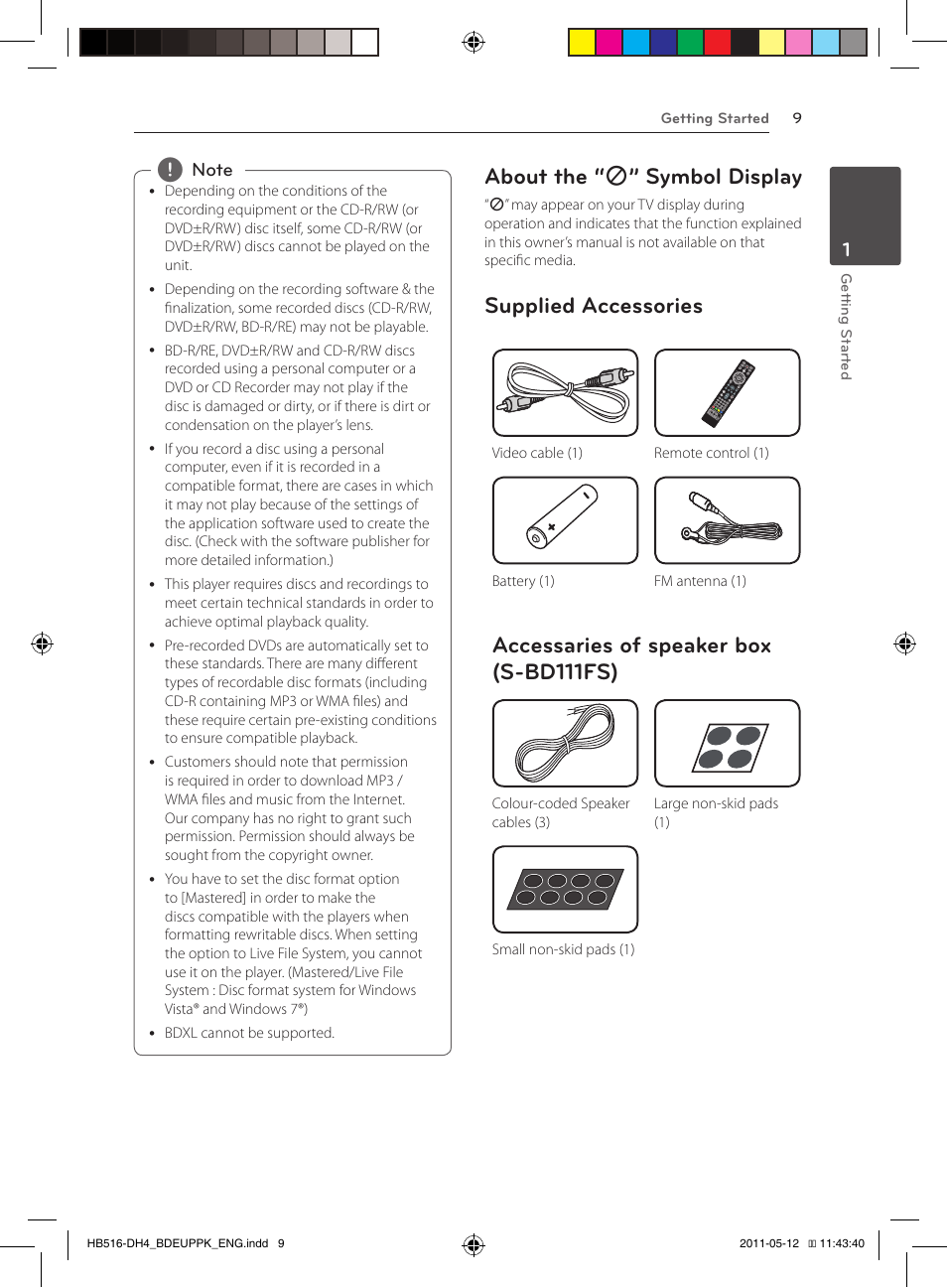 About the, 7” symbol display, Supplied accessories | Accessaries of speaker box (s-bd111fs), About the “ 7 ” symbol display | Pioneer BCS-FS111 User Manual | Page 9 / 376