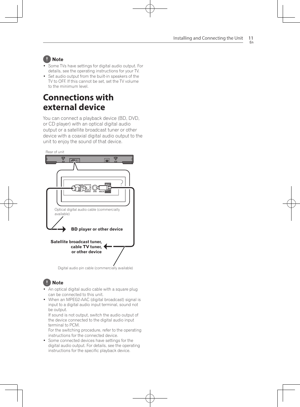 Connections with external device | Pioneer SBX-300 User Manual | Page 11 / 28