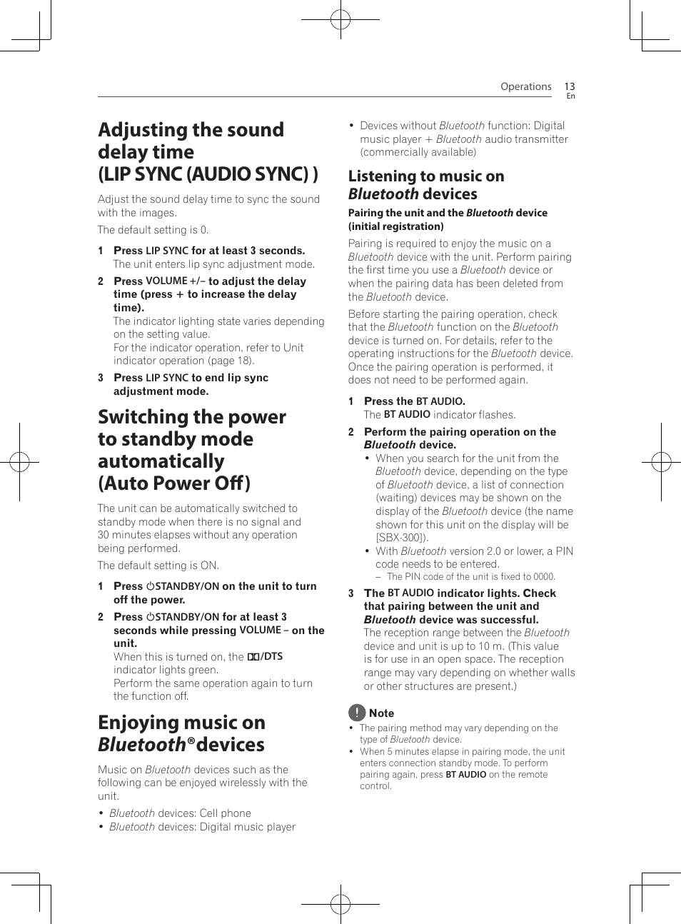 Enjoying music on bluetooth ®devices, Listening to music on bluetooth devices | Pioneer SBX-300 User Manual | Page 13 / 28