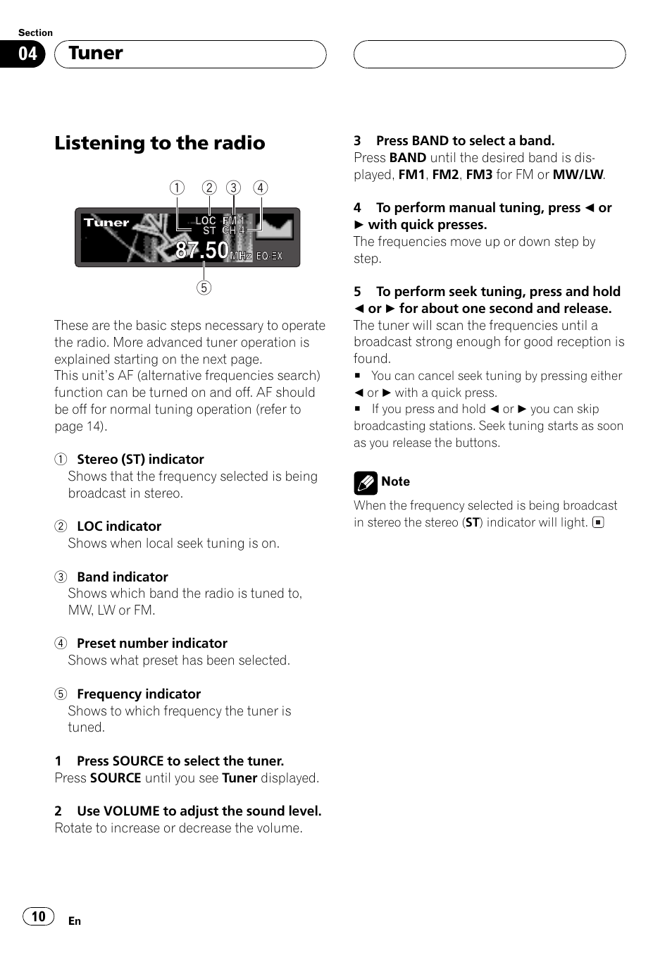 Tuner listening to the radio 10, Listening to the radio, Tuner | Pioneer DEH-P6500R User Manual | Page 10 / 108