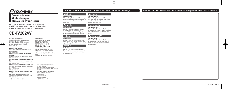 Pioneer CD-IV202AV User Manual | 8 pages