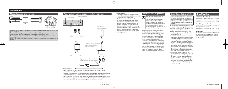 Nederlands, Informatie voor de gebruiker, Belangrijke veiligheidsvoorschriften | Specificaties | Pioneer CD-IV202AV User Manual | Page 7 / 8