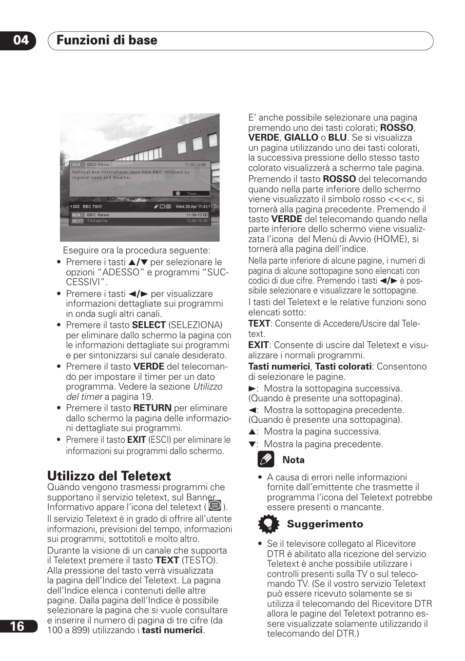 04 funzioni di base 16, Utilizzo del teletext | Pioneer DBR-TF100 User Manual | Page 104 / 136