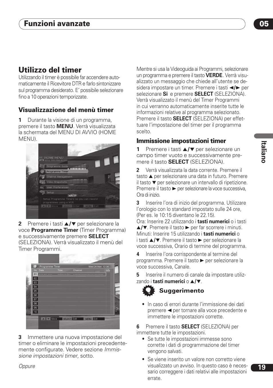 Funzioni avanzate 05 05, Utilizzo del timer, 19 ita lia no | Pioneer DBR-TF100 User Manual | Page 107 / 136