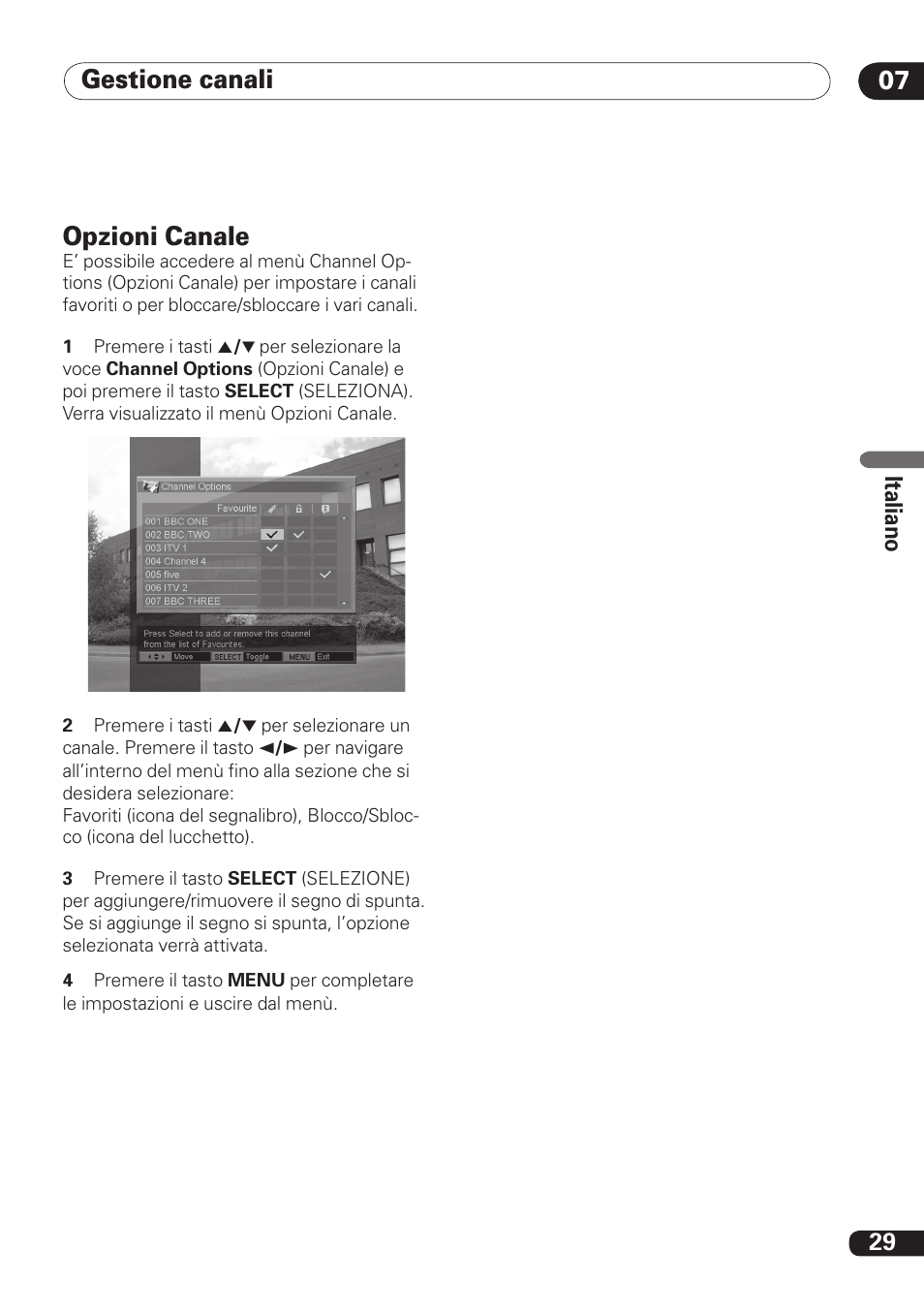 Gestione canali 07 07, Opzioni canale | Pioneer DBR-TF100 User Manual | Page 117 / 136