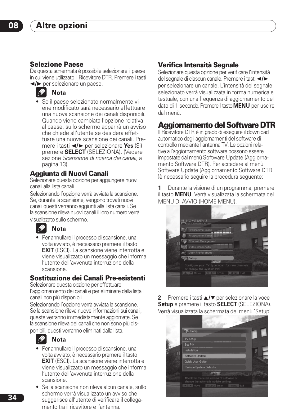 Altre opzioni 08 08, Aggiornamento del software dtr | Pioneer DBR-TF100 User Manual | Page 122 / 136