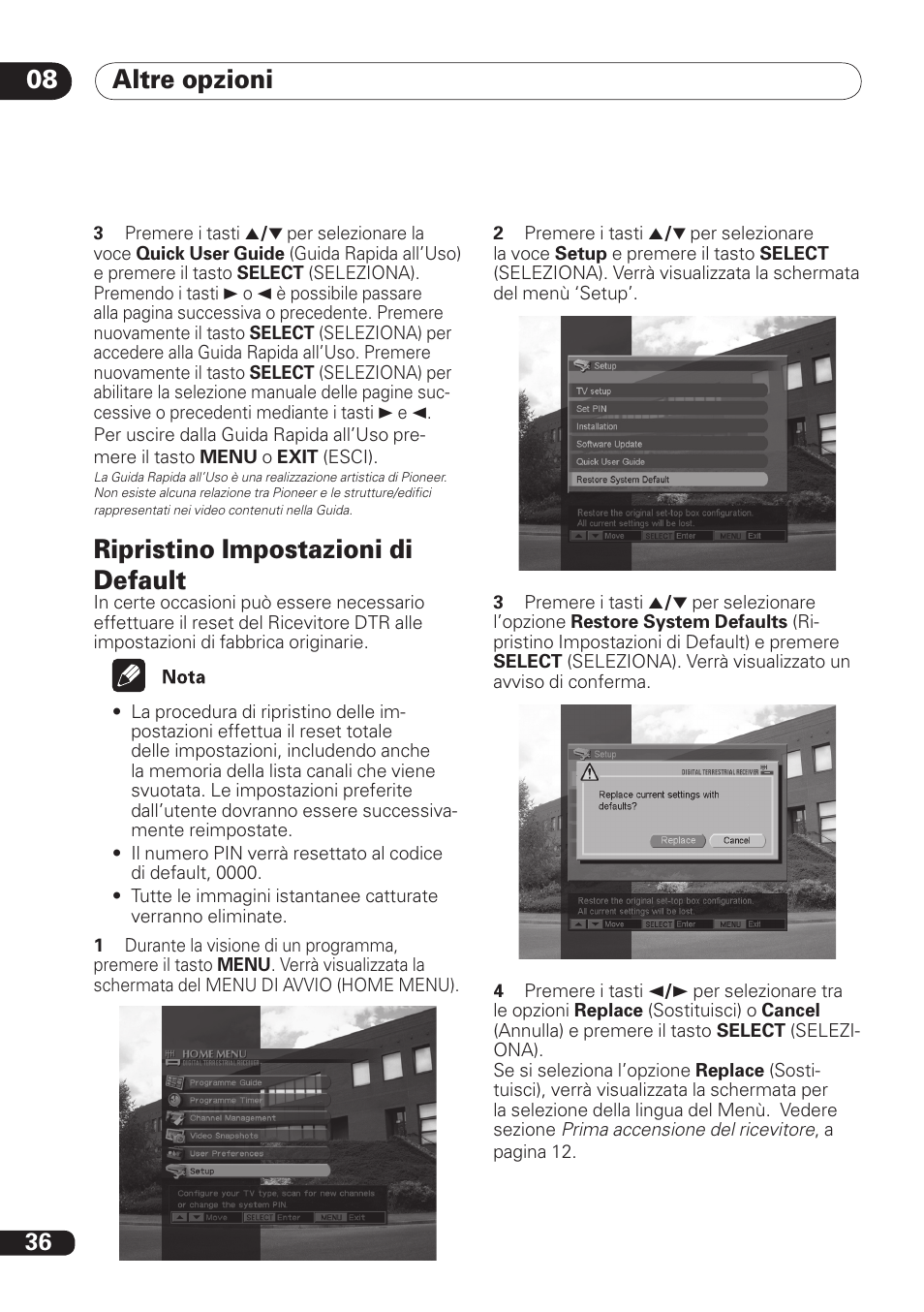 Altre opzioni 08 08, Ripristino impostazioni di default | Pioneer DBR-TF100 User Manual | Page 124 / 136