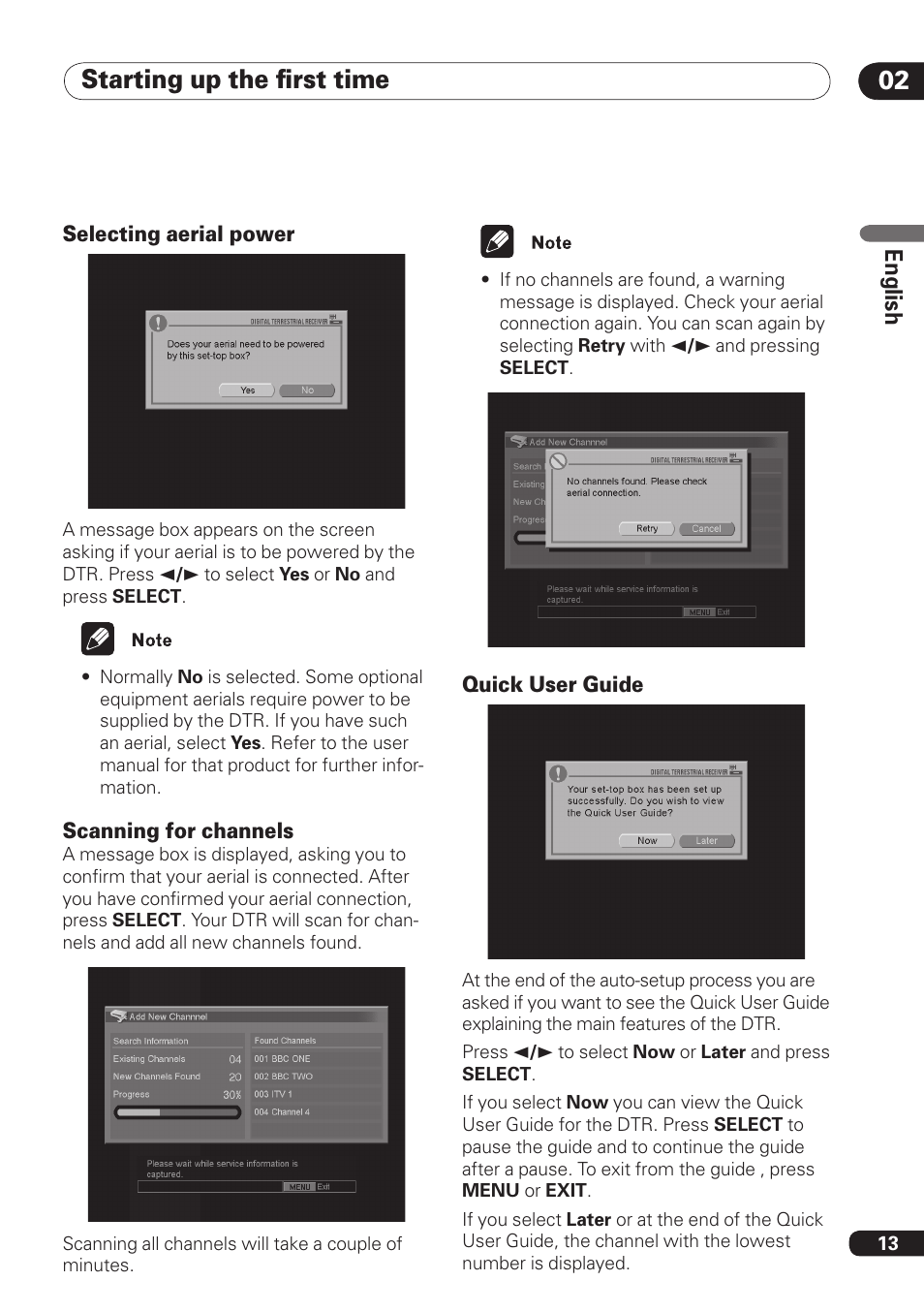 Starting up the ﬁrst time, En gli sh | Pioneer DBR-TF100 User Manual | Page 13 / 136