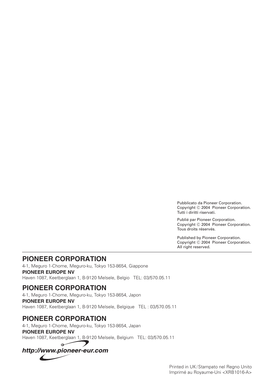 Pioneer corporation | Pioneer DBR-TF100 User Manual | Page 136 / 136