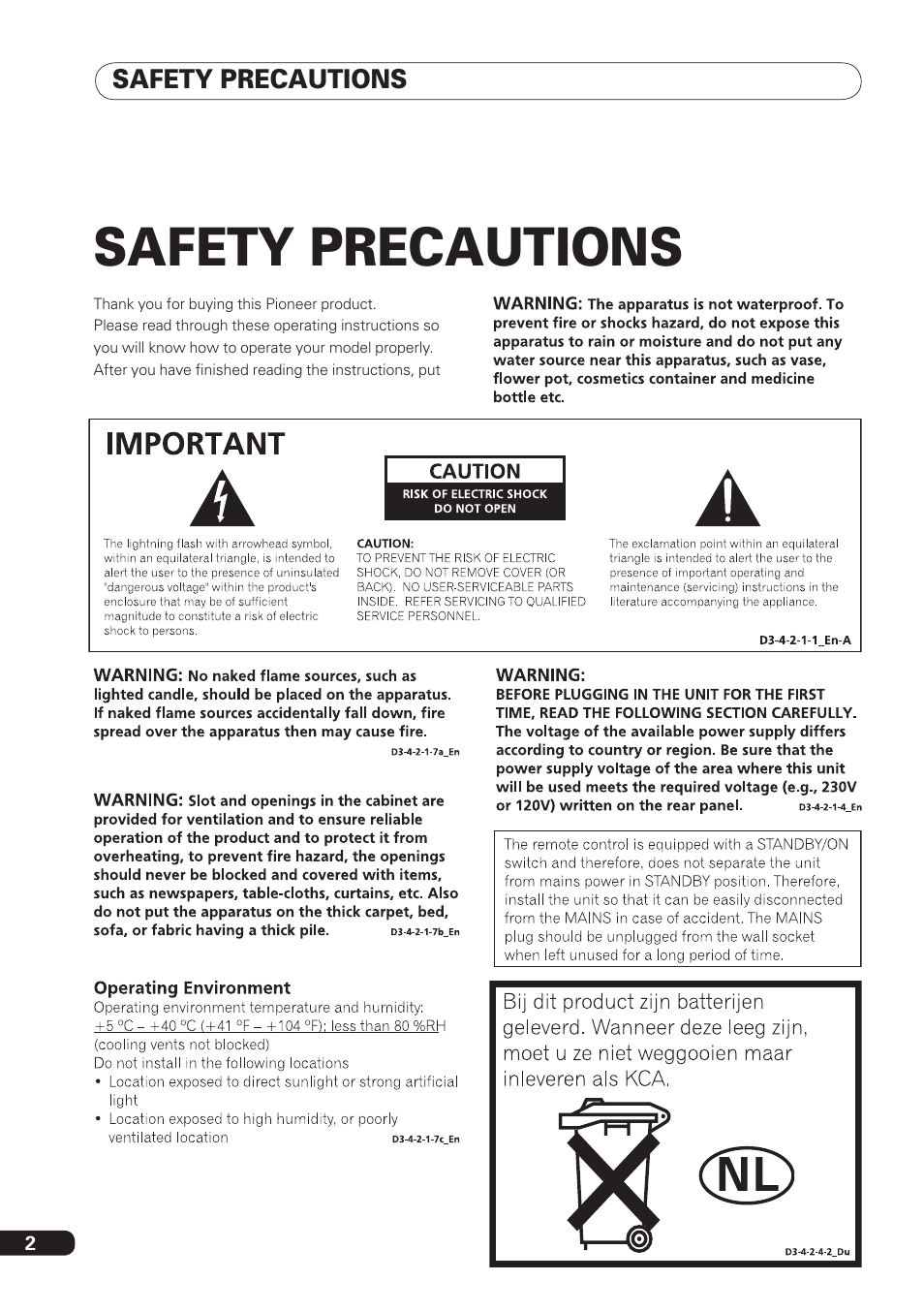 Safety precautions | Pioneer DBR-TF100 User Manual | Page 2 / 136