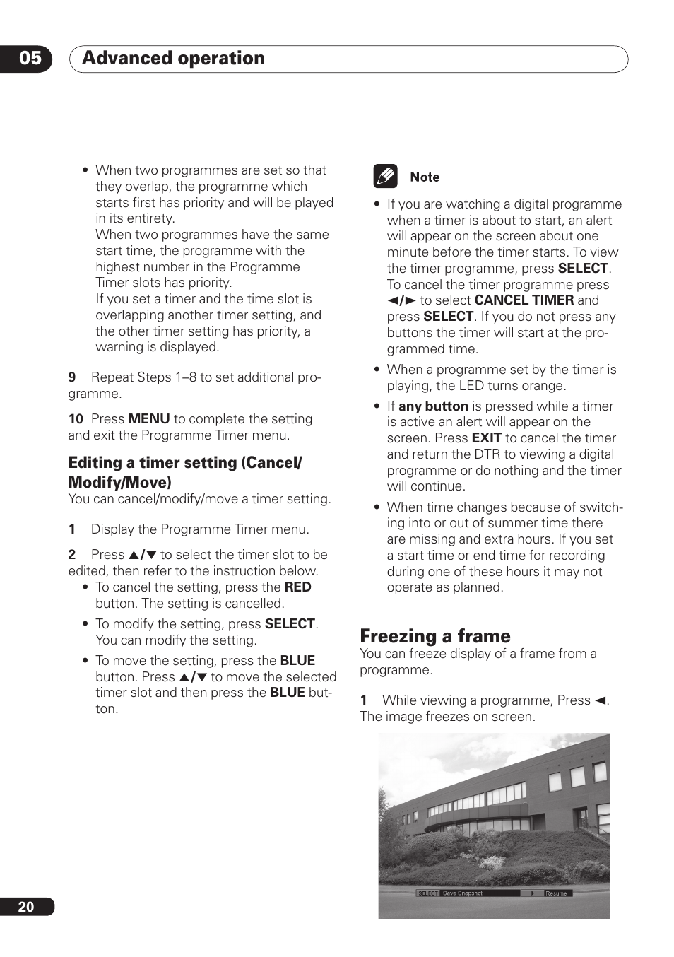 Advanced operation 05, Freezing a frame | Pioneer DBR-TF100 User Manual | Page 20 / 136