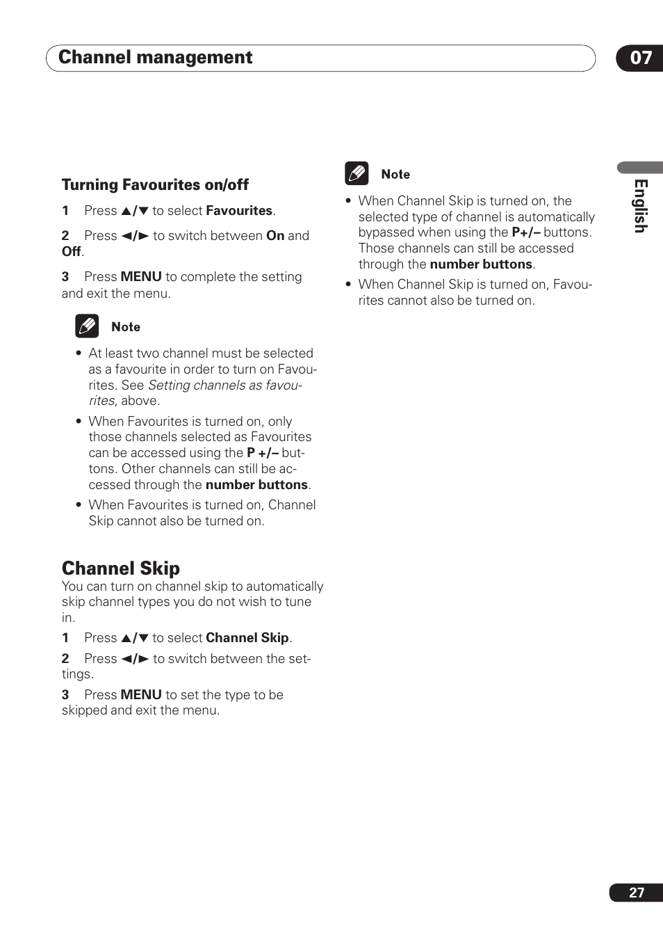 Channel management 07, Channel skip, En gli sh | Pioneer DBR-TF100 User Manual | Page 27 / 136