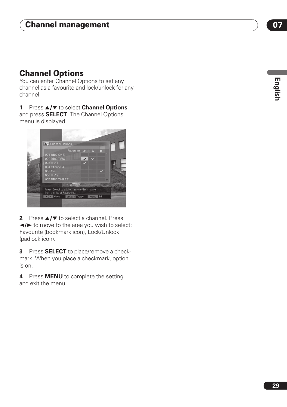 Channel management 07, Channel options | Pioneer DBR-TF100 User Manual | Page 29 / 136