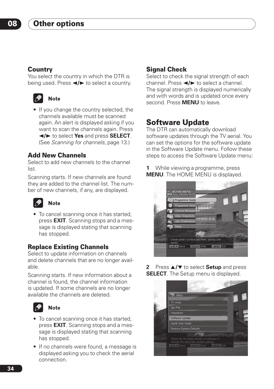 Other options 08, Software update | Pioneer DBR-TF100 User Manual | Page 34 / 136