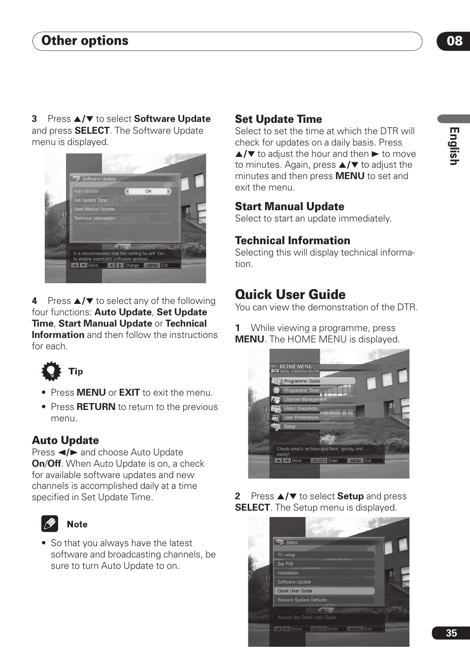 Other options 08, Quick user guide, En gli sh | Pioneer DBR-TF100 User Manual | Page 35 / 136