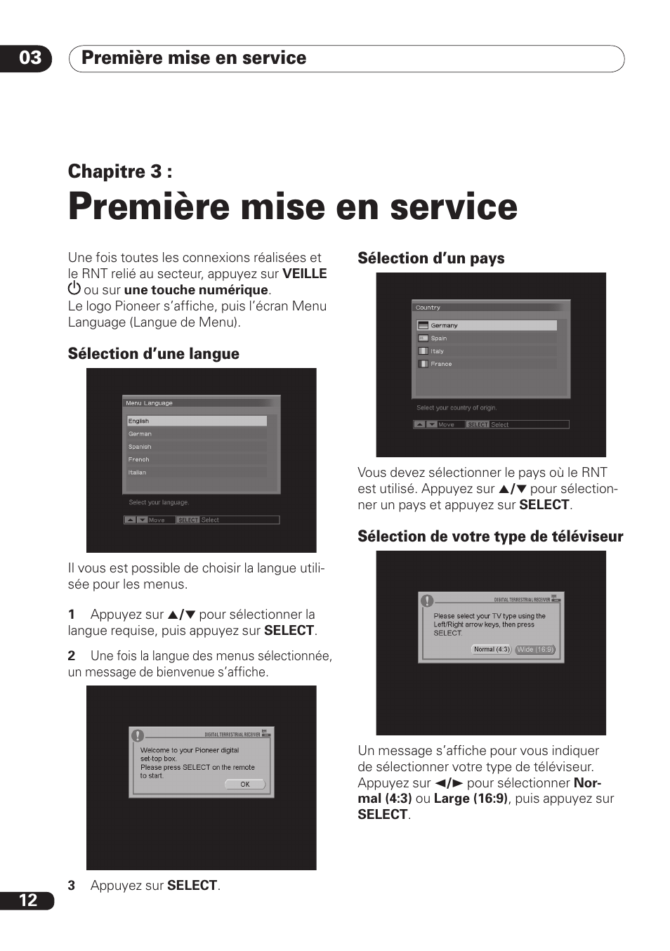 Première mise en service, Première mise en service chapitre 3 | Pioneer DBR-TF100 User Manual | Page 56 / 136