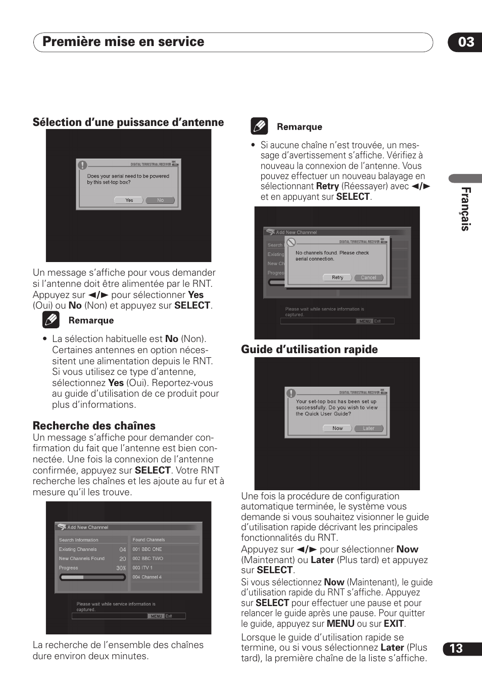 03 première mise en service, Fra nç ais | Pioneer DBR-TF100 User Manual | Page 57 / 136