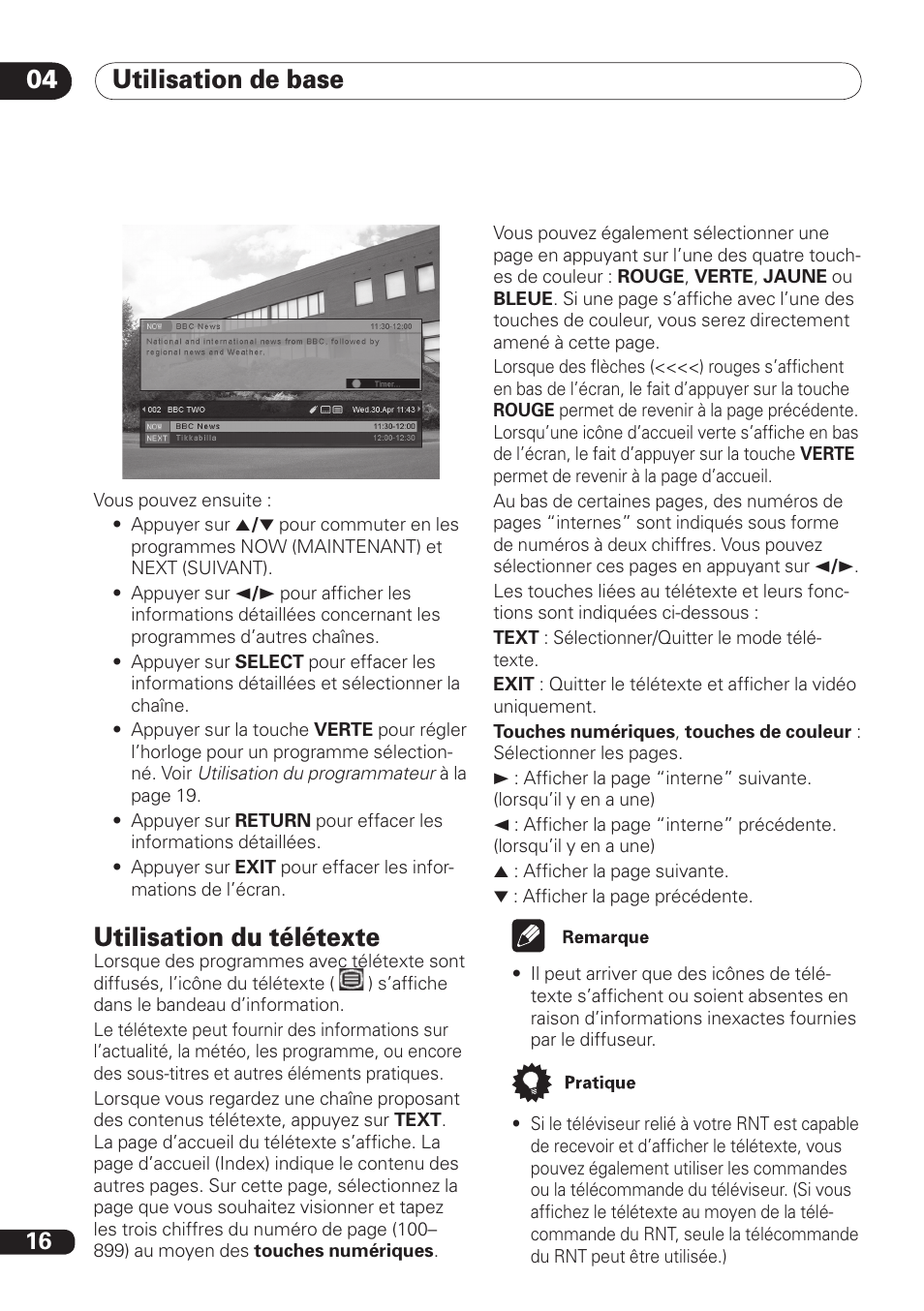 Utilisation de base, Utilisation du télétexte | Pioneer DBR-TF100 User Manual | Page 60 / 136