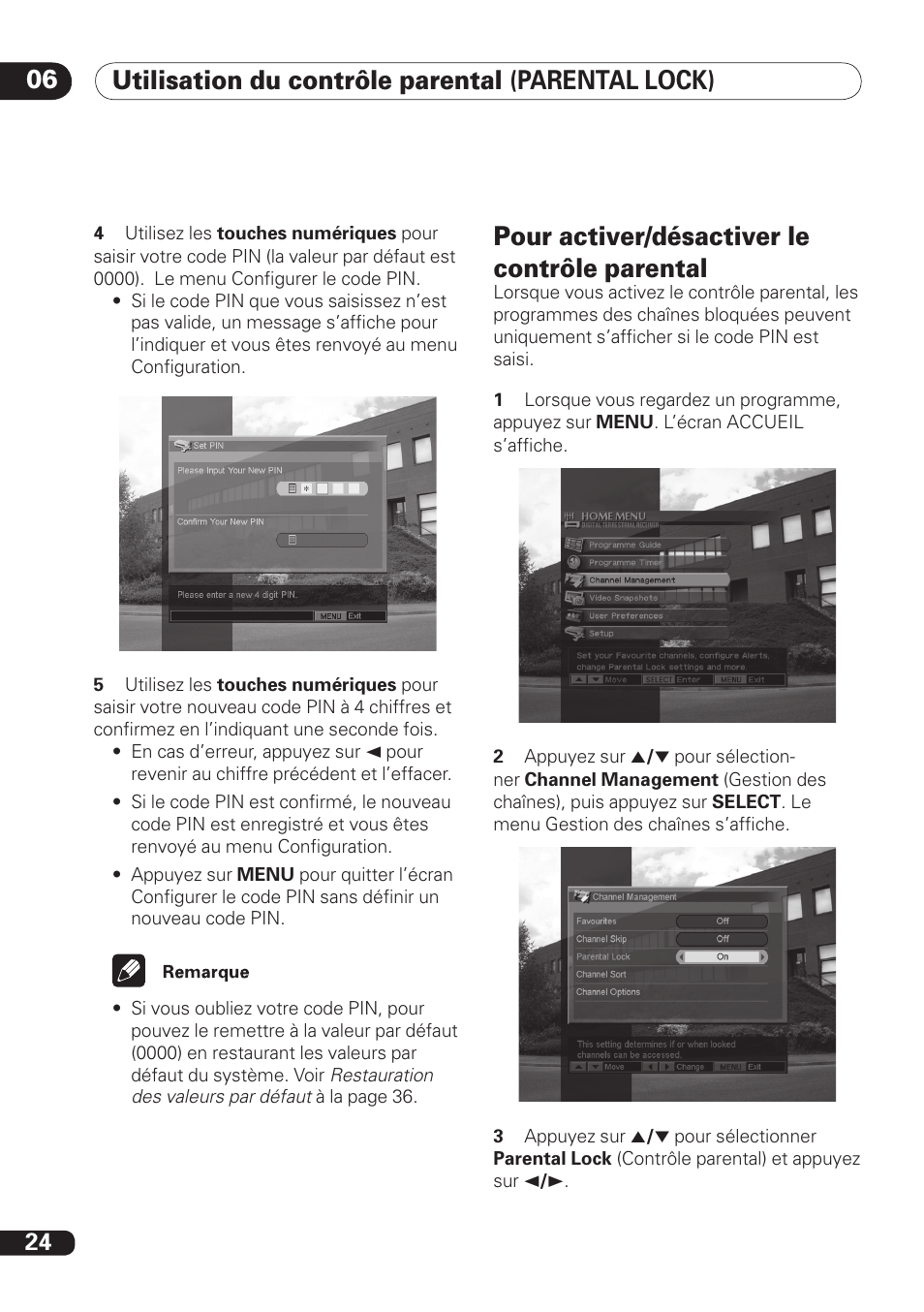 Pour activer/désactiver le contrôle parental | Pioneer DBR-TF100 User Manual | Page 68 / 136