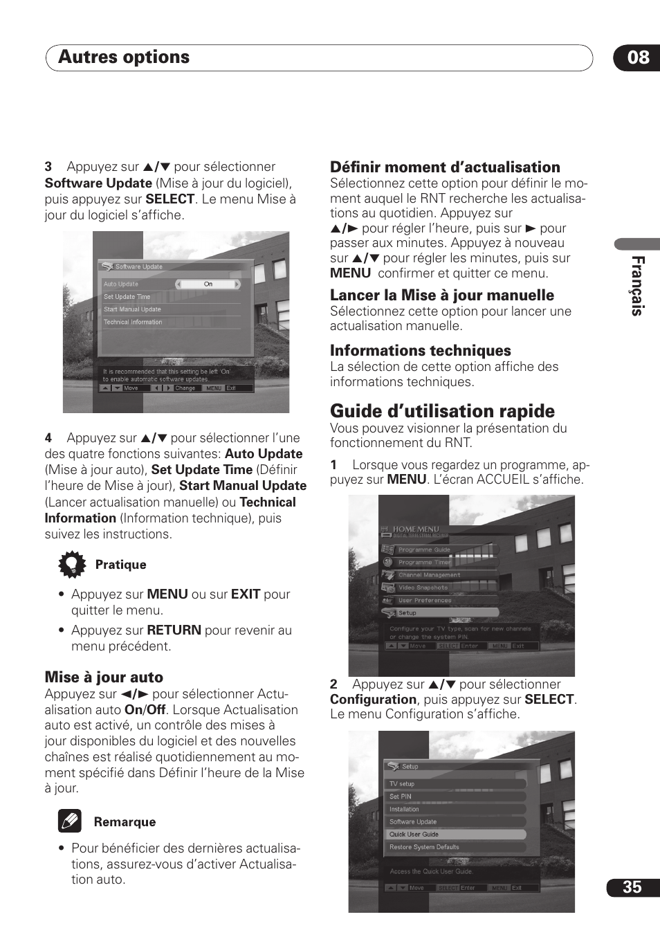 Autres options 08, Guide d’utilisation rapide, 35 fra nç ais | Pioneer DBR-TF100 User Manual | Page 79 / 136